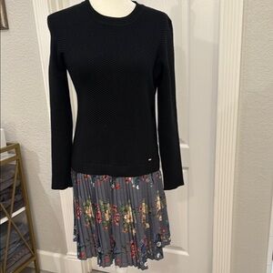 Floral Pleated Skirt - Black and Floral